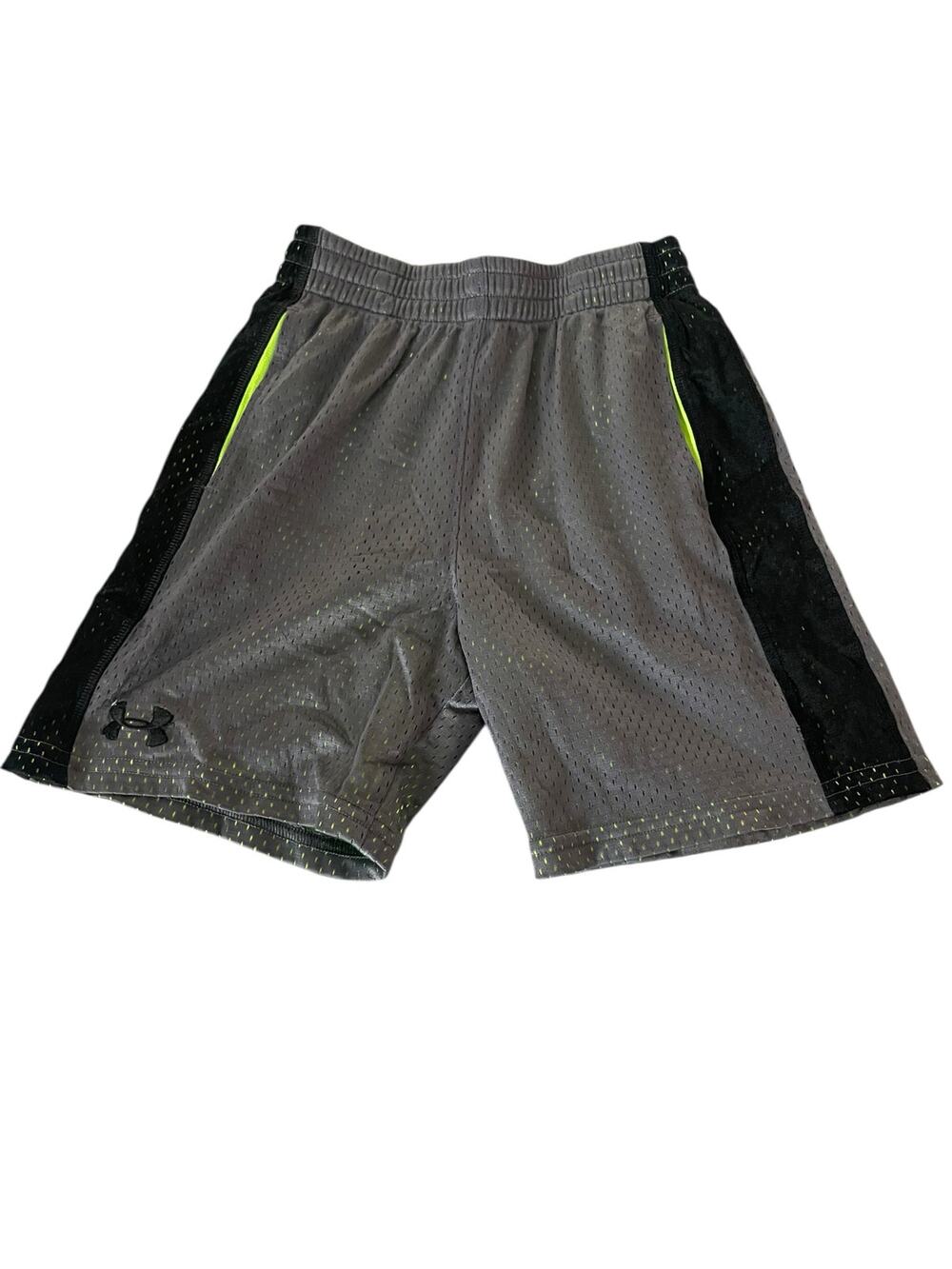 Under Armour Boys Gray Neon Green Athletic Basketball Shorts Youth Size 6
